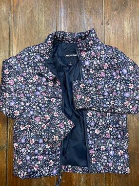 Lands' End Navy Quilted Jacket with Pink & Lavender Floral Print